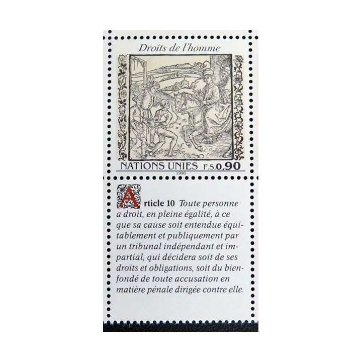 UN ONU : Planche de 3 timbres de l'ONU Human Rights article 10