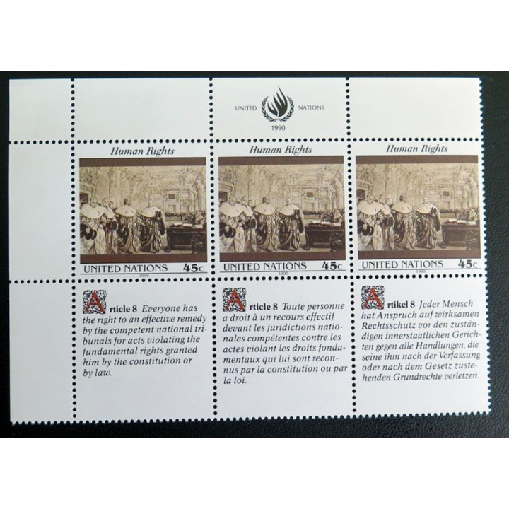UN ONU : Planche de 3 timbres de l'ONU Human Rights article 8