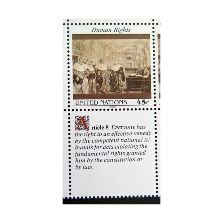 UN ONU : Planche de 3 timbres de l'ONU Human Rights article 8