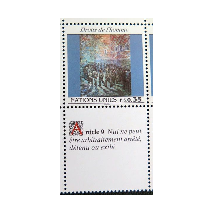 UN ONU : Planche de 3 timbres de l'ONU Human Rights article 9