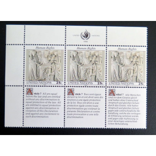 UN ONU : Planche de 3 timbres de l'ONU Human Rights article 7