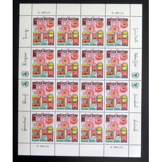 UN ONU : Planche de 16 timbres de l'ONU Human Rights 1948-83 1983