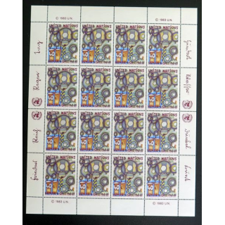 UN ONU : Planche de 16 timbres de l'ONU Human Rights 1948-83 1983