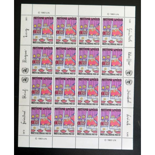UN ONU : Planche de 16 timbres de l'ONU Droits de l'Homme 1948-83 1983