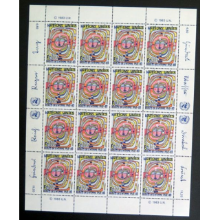 UN ONU : Planche de 16 timbres de l'ONU Droits de l'Homme 1948-83 1983