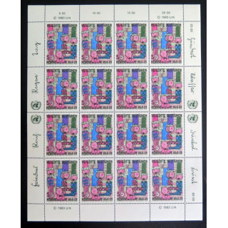 UN ONU : Planche de 16 timbres de l'ONU Menschen rechte 1948-83 1983
