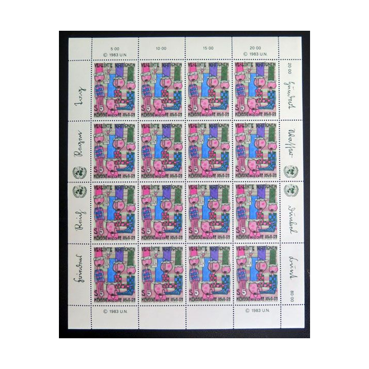 UN ONU : Planche de 16 timbres de l'ONU Menschen rechte 1948-83 1983