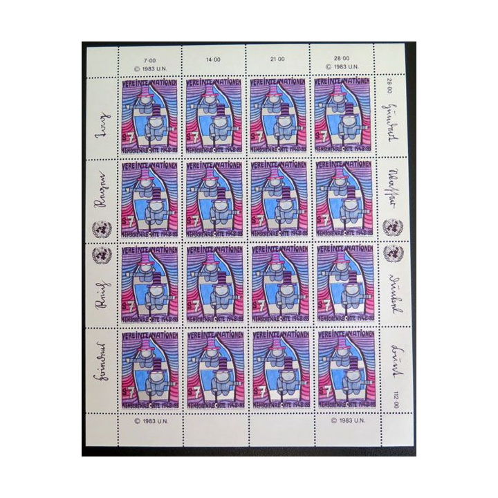 UN ONU : Planche de 16 timbres de l'ONU Menschen rechte 1948-83 1983