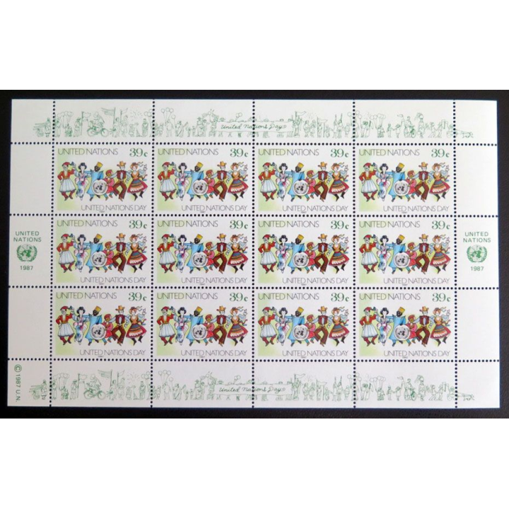 UN ONU : Planche de 12 timbres de l'ONU United Nations Day 1987