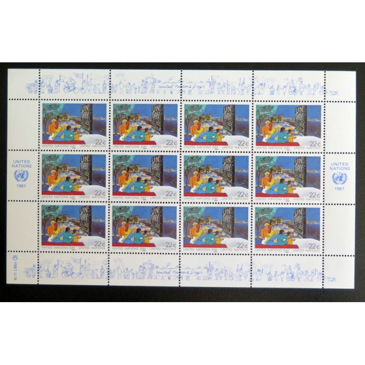 UN ONU : Planche de 12 timbres de l'ONU United Nations Day 1987