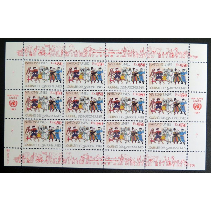 UN ONU : Planche de 12 timbres de l'ONU journée des Nations Unies 1987