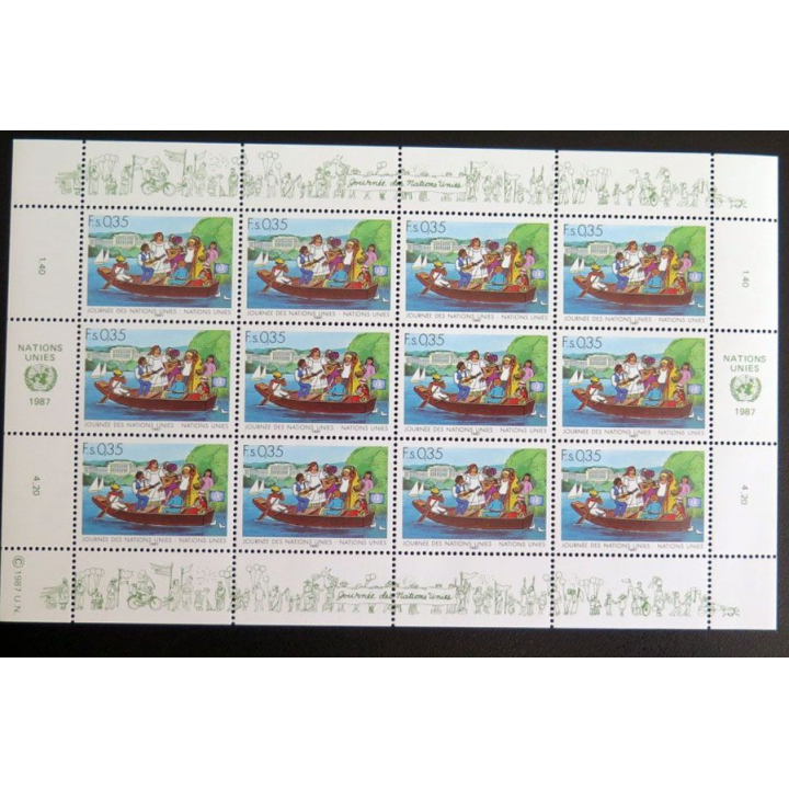 UN ONU : Planche de 12 timbres de l'ONU journée des Nations Unies 1987