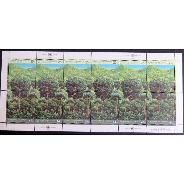 UN ONU : Planche de 12 timbres de l'ONU survival of the forests 1988