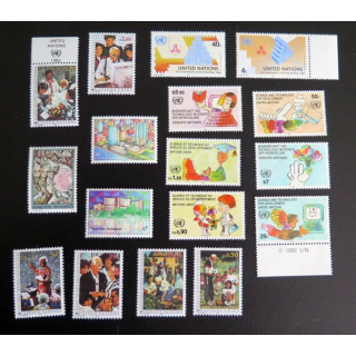 UN ONU : Planche de 17 timbres des Nations Unies 1992 et 1993
