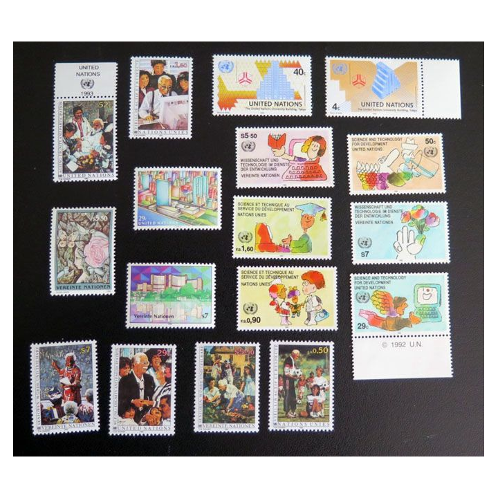 UN ONU : Planche de 17 timbres des Nations Unies 1992 et 1993
