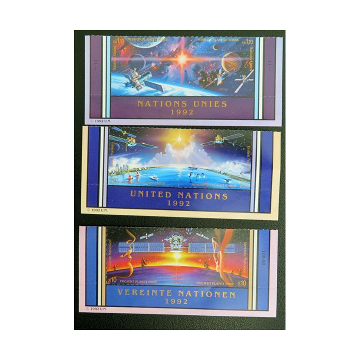 3 x 2 timbres des Nations Unies 1992 sur mission planète terre neufs