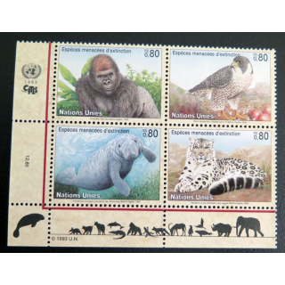 4 timbres Nations Unies 1993 sur les espèces menacées d'extinction