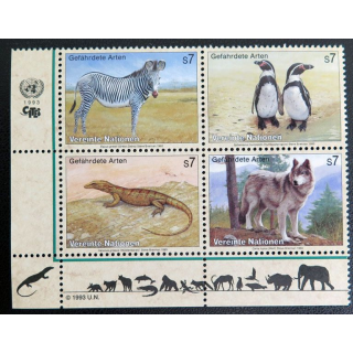 4 timbres UN ONU 1993 espèces menacées d'extinction Gefährdete Arten