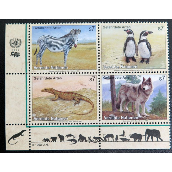 4 timbres UN ONU 1993 espèces menacées d'extinction Gefährdete Arten
