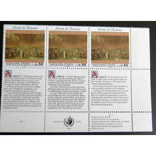 UN ONU : Planche de 3 timbres de l'ONU Human Rights article 21