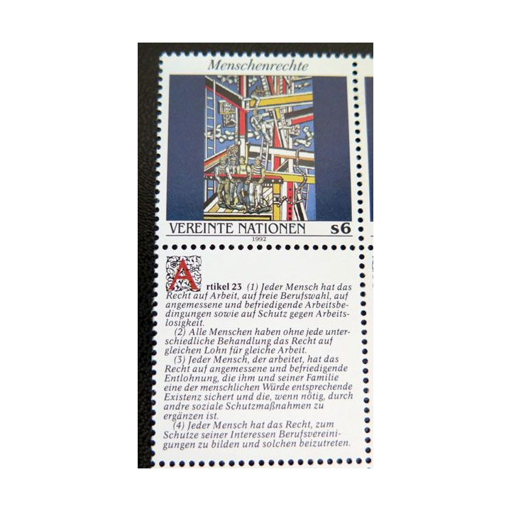 UN ONU : Planche de 3 timbres de l'ONU Human Rights article 23