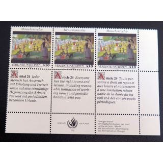 UN ONU : Planche de 3 timbres de l'ONU Human Rights article 24