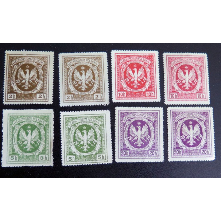 POLOGNE Planche de 8 timbres neufs de Legionistom Polskim 1916