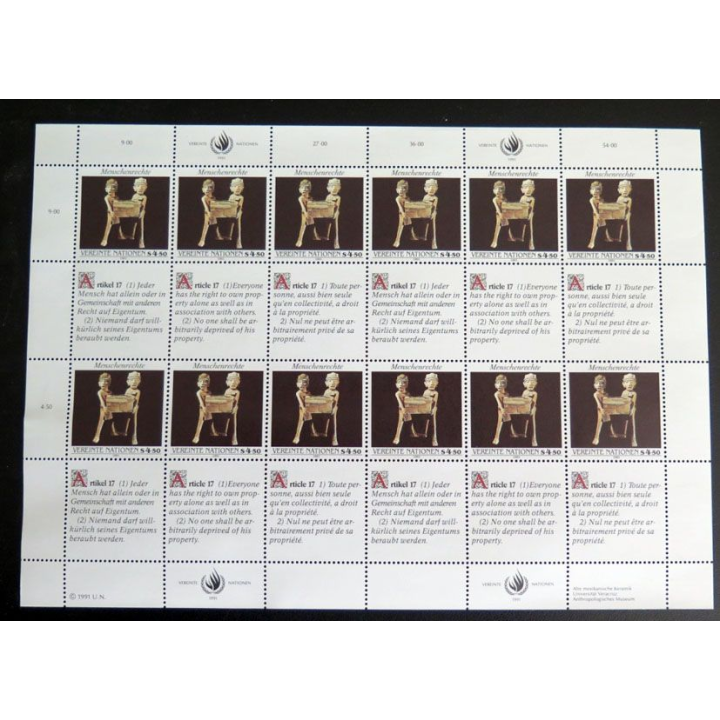 UN ONU : Planche de 12 timbres de l'ONU Human Rights article 17