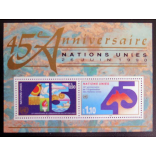 UN ONU : 2 timbres neufs de l'ONU 45° Anniversaire le 26 juin 1990
