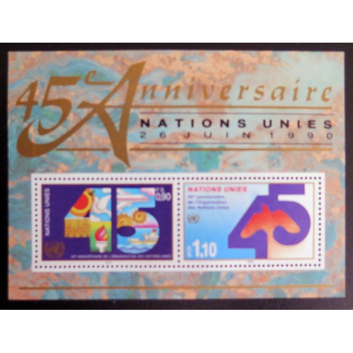 UN ONU : 2 timbres neufs de l'ONU 45° Anniversaire le 26 juin 1990