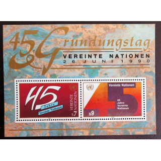 UN ONU : 2 timbres neufs de l'ONU 45° Anniversaire le 26 juin 1990