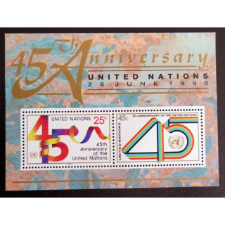 UN ONU : 2 timbres neufs de l'ONU 45° Anniversaire le 26 juin 1990
