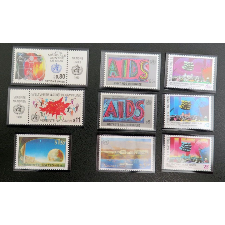 UN ONU 11 timbres neufs 6 Sida AIDS 3 centre du commerce international