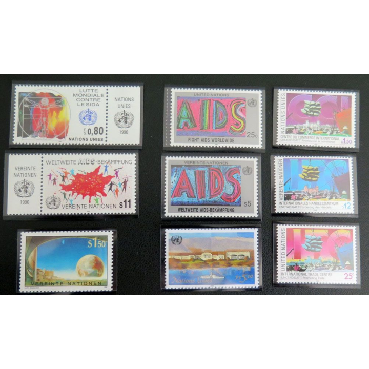 UN ONU 11 timbres neufs 6 Sida AIDS 3 centre du commerce international
