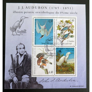 FRANCE : 4 timbres oblitérés sur J.J Audubon 1785 - 1851 ornithologue du 19°