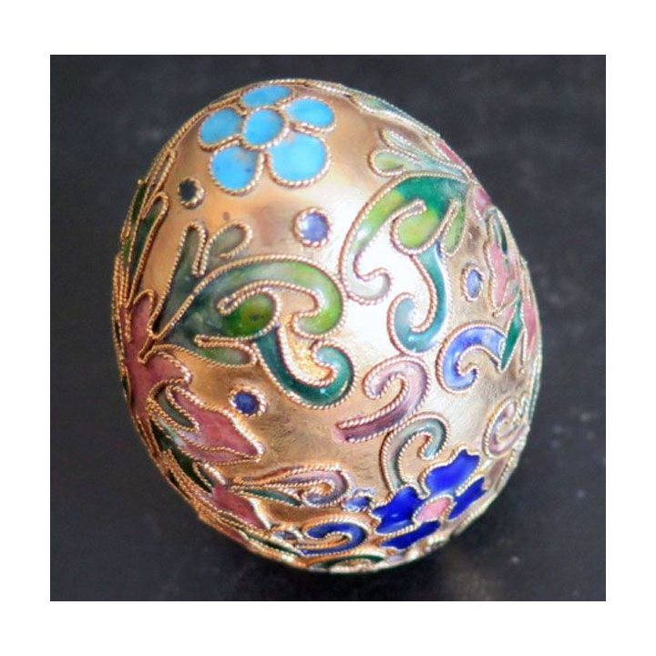 OEUF EN METAL hauteur 6,5 cm couleur dorée avec inclusions émaillées