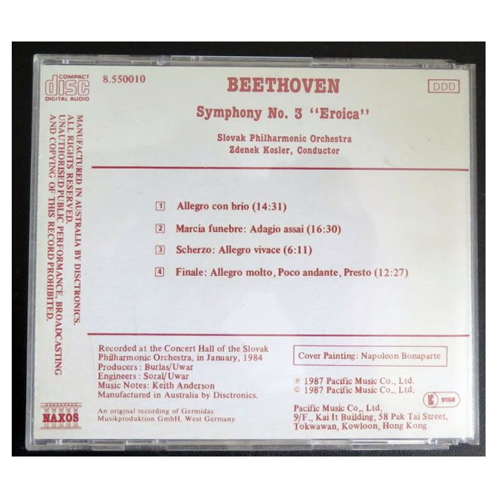 DISQUE CD Beethoven Eroica Slovak Philarmonic Orchestra Zdenek Kosler 