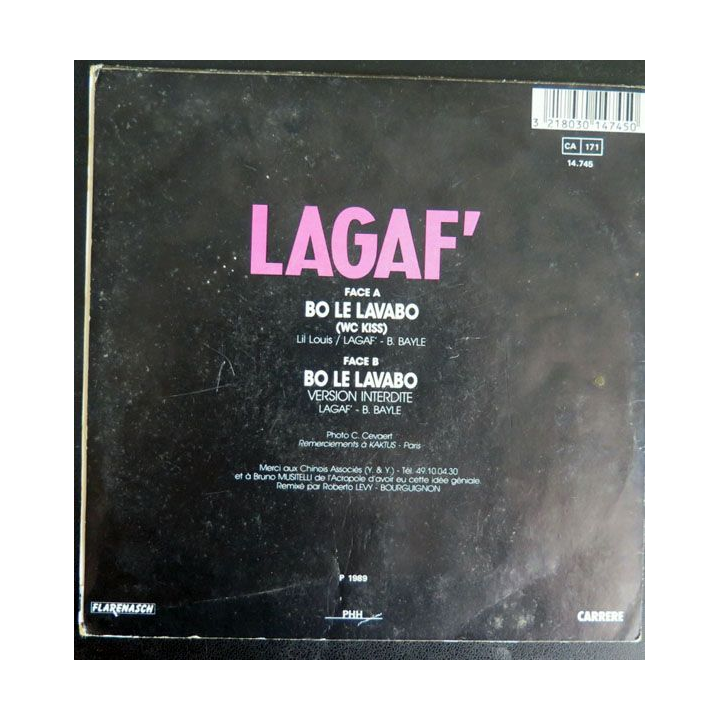 DISQUE 45 TOURS : Bo Le Lavabo wc kiss de LAGAF' (C177)