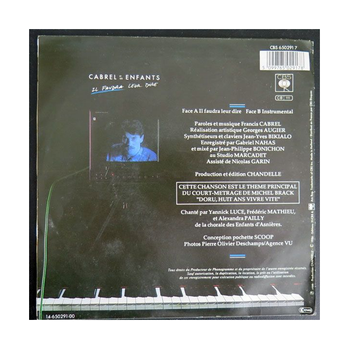 DISQUE 45 TOURS : Cabrel et les enfants Il faudra leur dire 