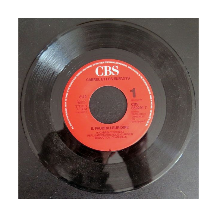 DISQUE 45 TOURS : Cabrel et les enfants Il faudra leur dire 