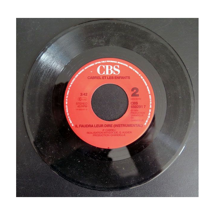 DISQUE 45 TOURS : Cabrel et les enfants Il faudra leur dire 
