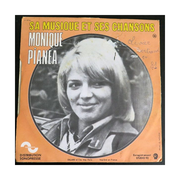 DISQUE 45 TOURS : Monique Pianea chante la Pluie ne mouille pas l'été