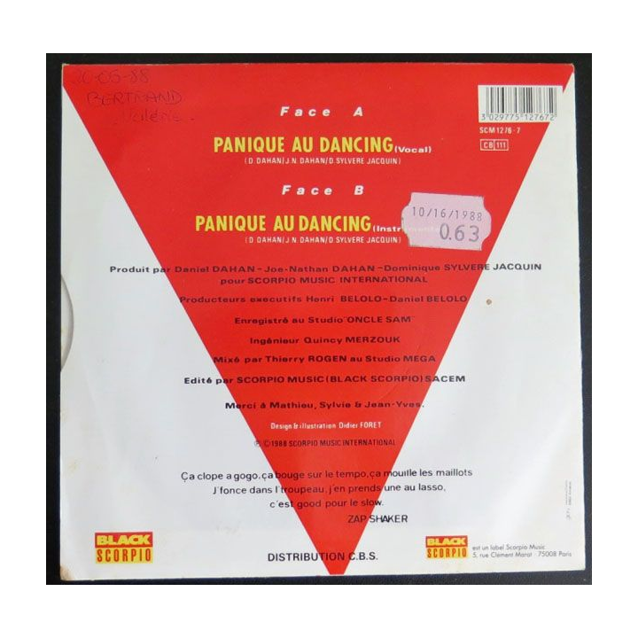 DISQUE 45 TOURS : Panique au Dancing de zap Shaker