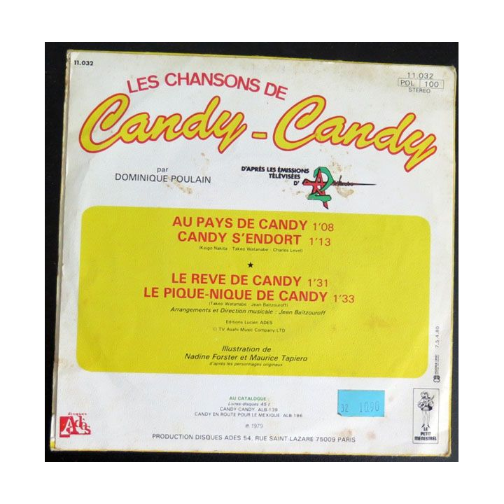 DISQUE 45 TOURS : Dominique Poulain chante les chansons de Candy-Candy 