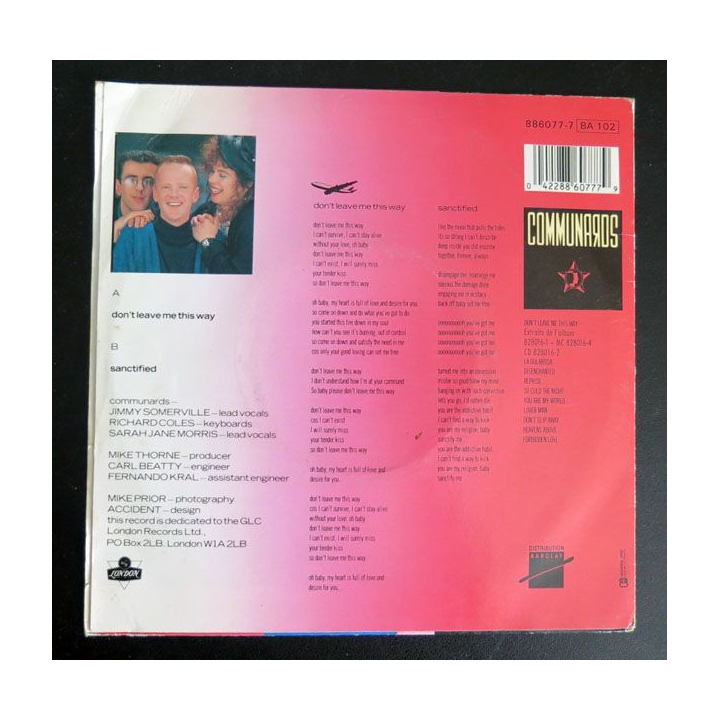 DISQUE 45 TOURS : Les Communards Don't leave me this way