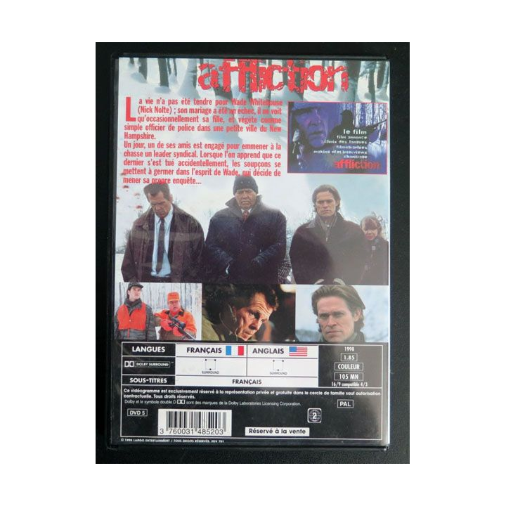 DVD intitulé " Affliction " film de Paul Schrader avec Nolte, Cobrun