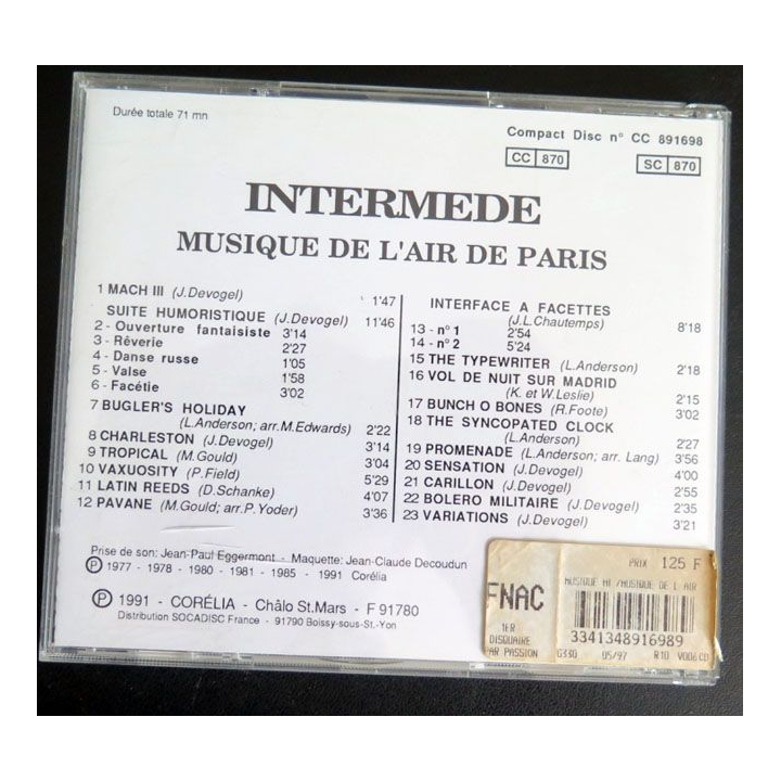 DISQUE CD Musique de l'Air Intermède  