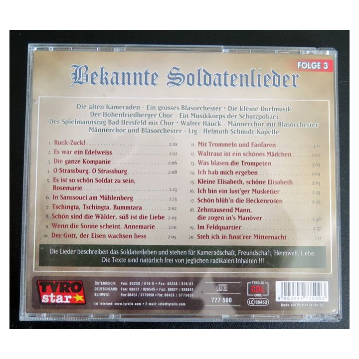 DISQUE CD Rekannte Soldatenlieder Folge 3
