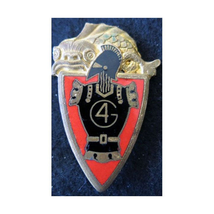 4° RG : Insigne métallique du 4° régiment du Génie de fabrication Andor H. 211 dos guilloché épingle