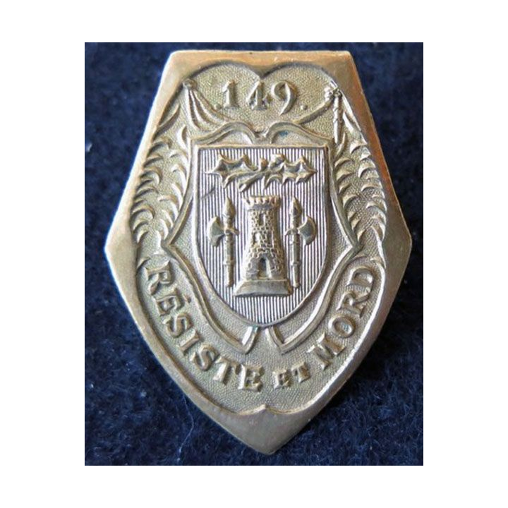 149° RI : insigne métallique du 149° régiment d'infanterie de forteresse sans marquage de fabrication en bronze doré